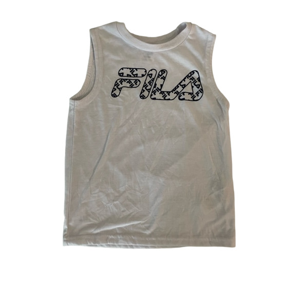 Fila White Dark Blue Sleeveless Logo Kids Shirt Size 7 - Picture 1 of 3